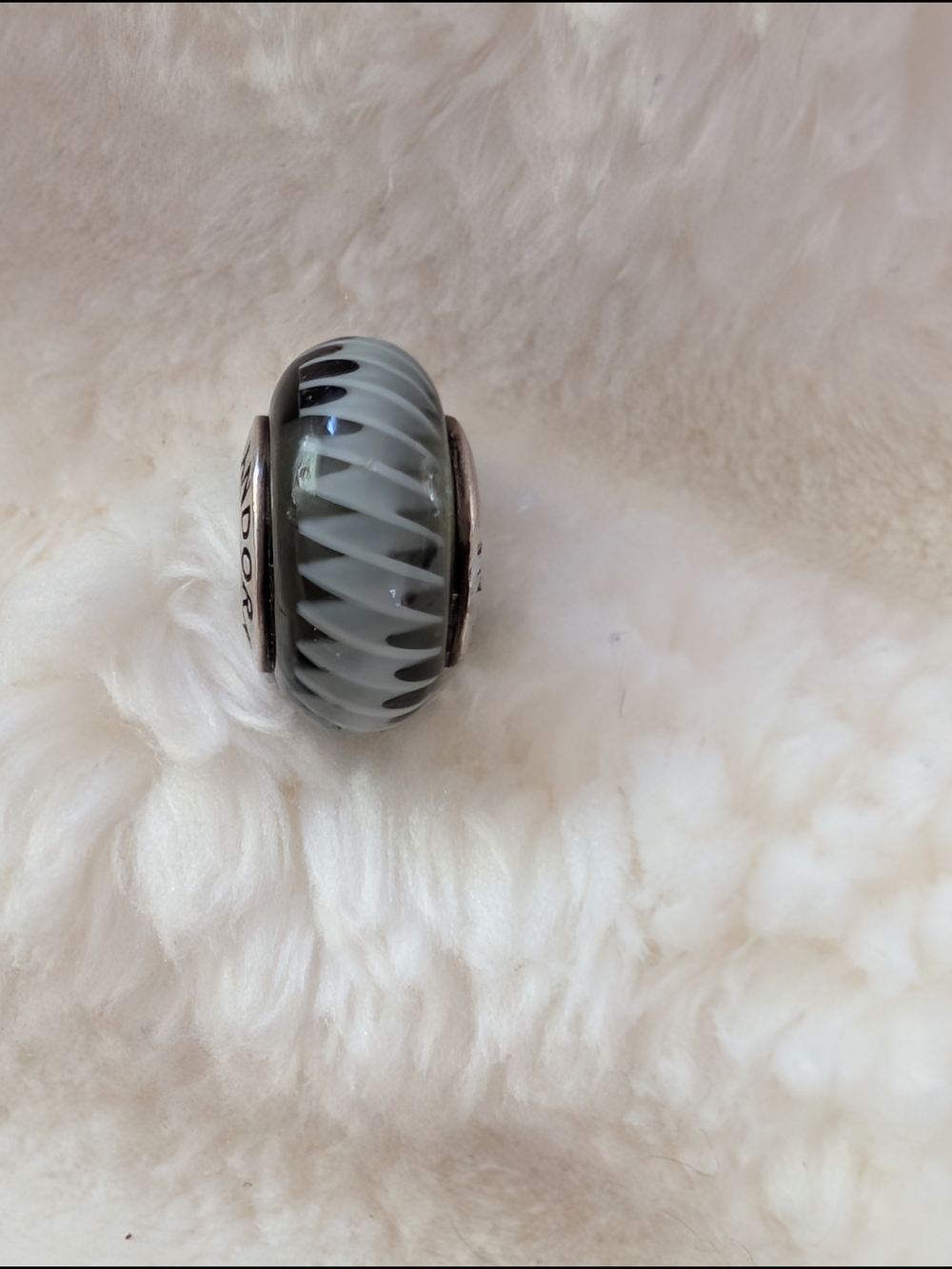 Pandora Sterling Silver Black Zig Zag Murano Glass Charm Bead 790601